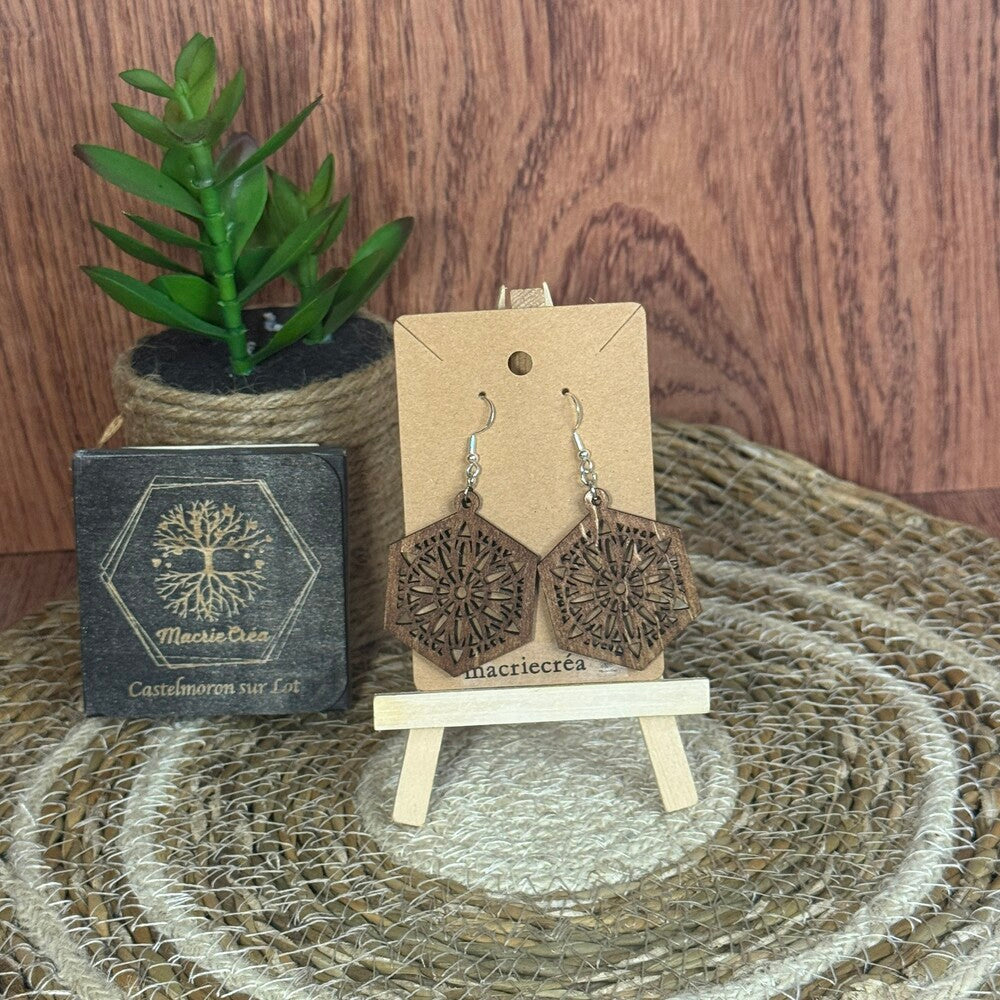 Boucles d'oreilles Hexagone Mandala