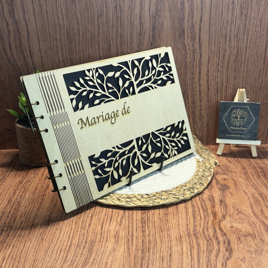 Album de mariage personnalisé en bois – Feuillage élégant