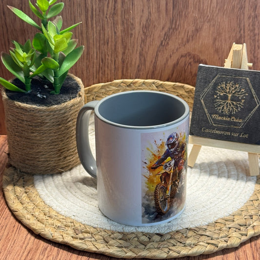 Mug sublimation – Motocross aquarelle (intérieur gris)