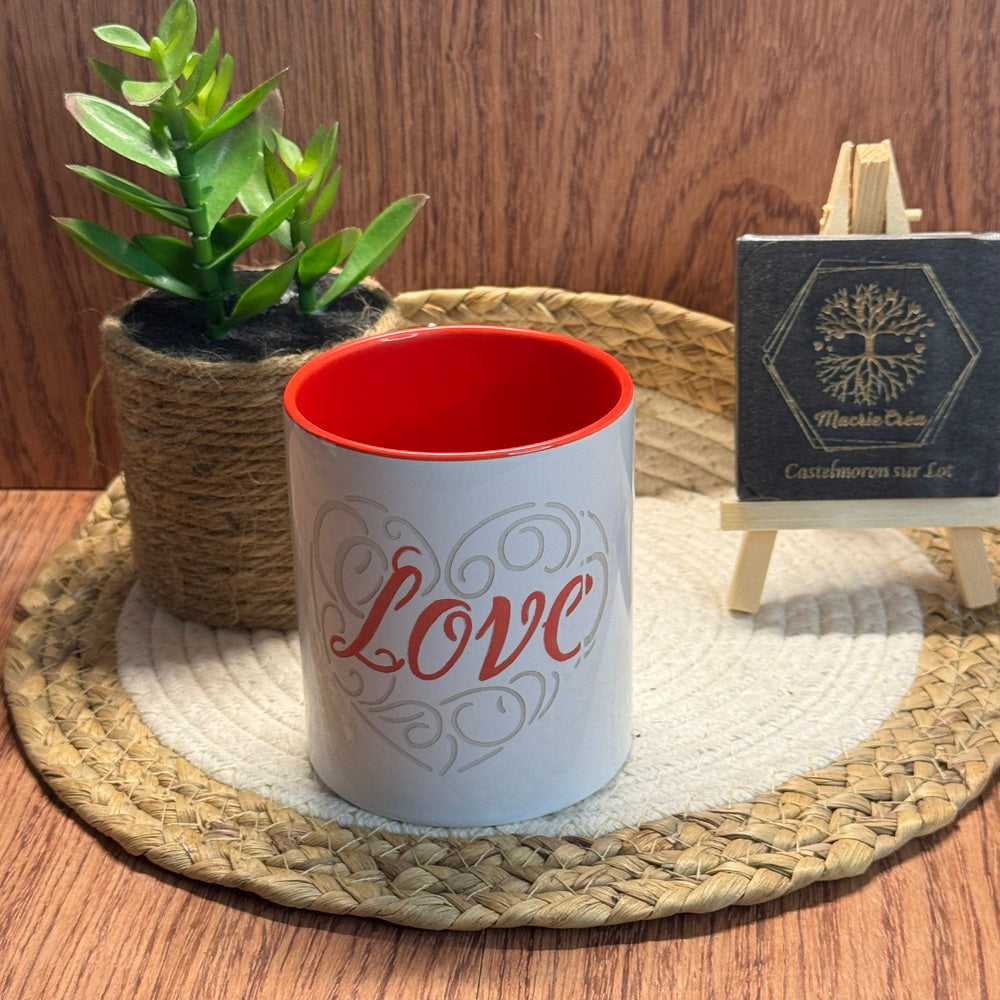 Mug gravé « Love » Cœur Arabesque