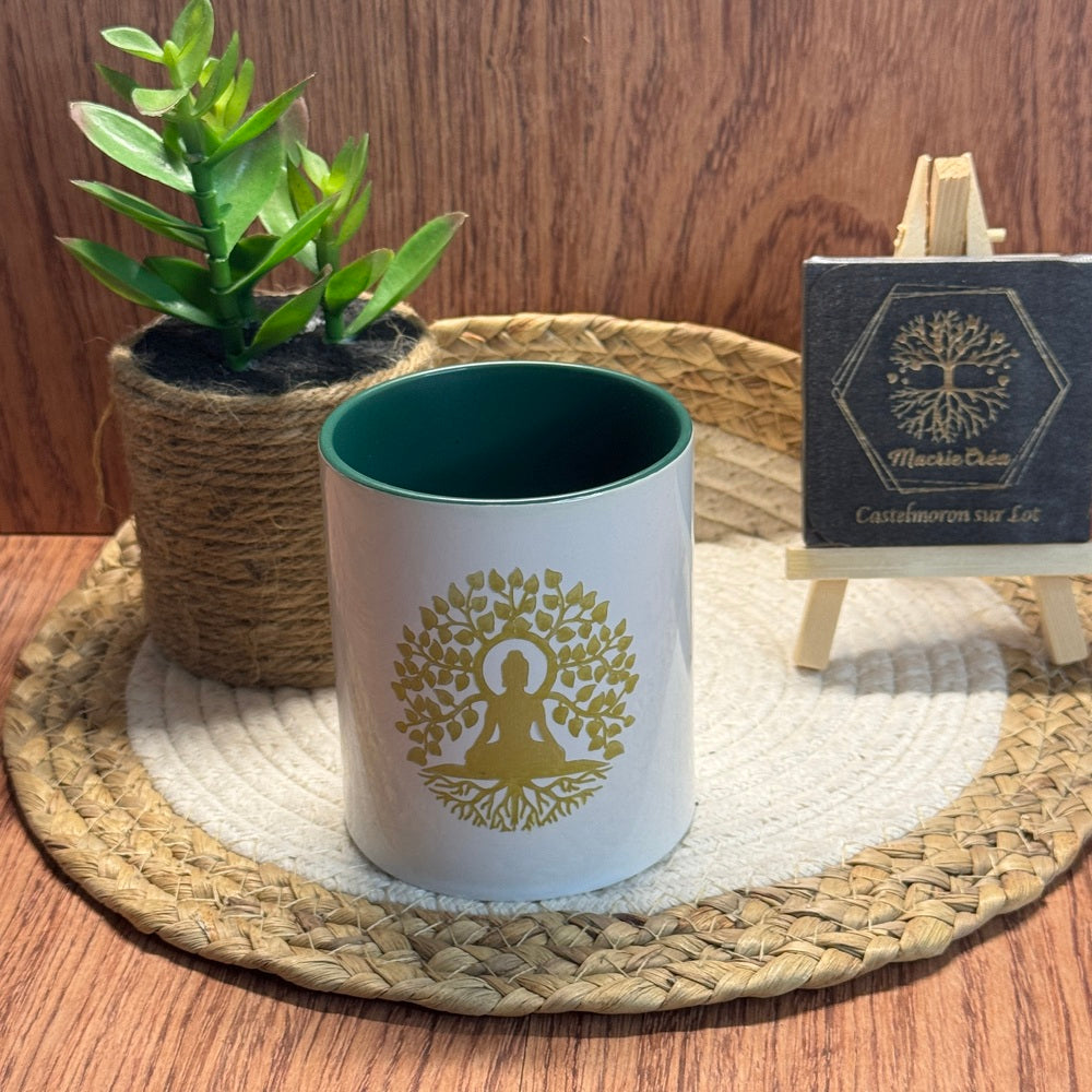 Mug gravé Bouddha Arbre de Vie — Finition Dorée