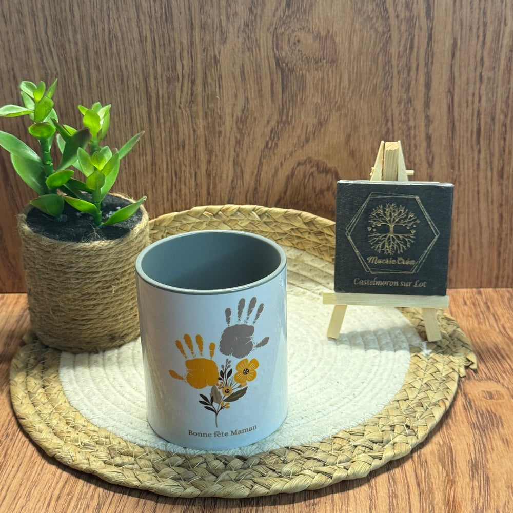 Mug Fête des Mères – Bonne Fête Maman – Empreintes de mains fleuries