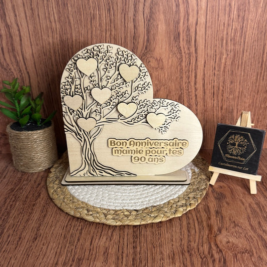 Arbre de Vie Cœur en Bois Tilleul – Naturel ou Peint Verni – Personnalisable