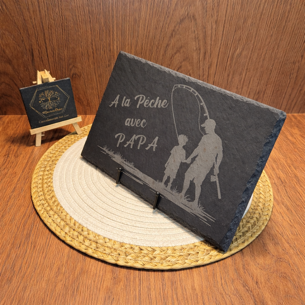Ardoise gravée – À la Pêche avec Papa