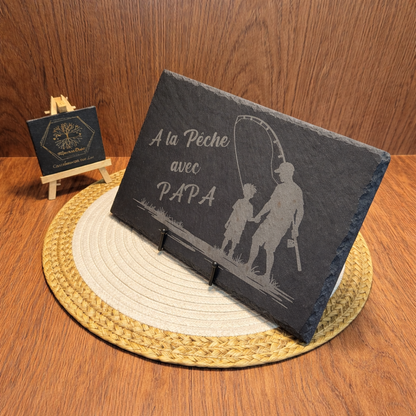 Ardoise gravée – À la Pêche avec Papa