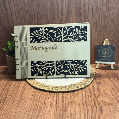Album de mariage personnalisé en bois – Feuillage élégant