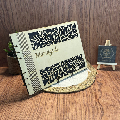 Album de mariage personnalisé en bois – Feuillage élégant