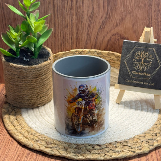 Mug sublimation – Motocross aquarelle (intérieur gris)