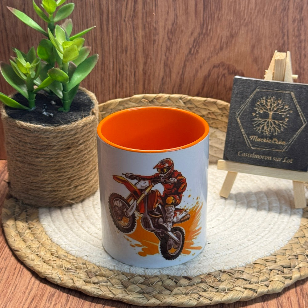 Mug sublimation – Motocross flammes (intérieur orange)
