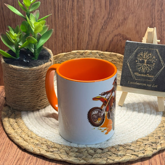 Mug sublimation – Motocross flammes (intérieur orange)