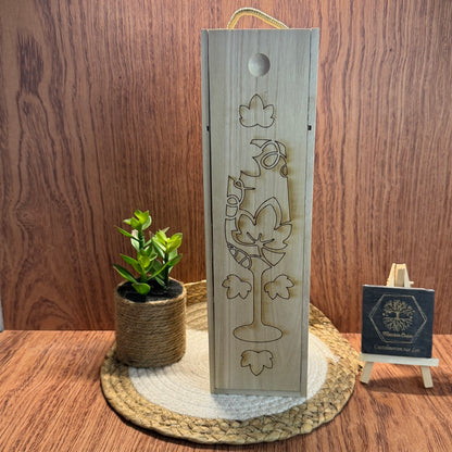 Caisse à vin en bois gravée laser – Verre de vin & vigne
