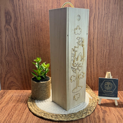 Caisse à vin en bois gravée laser – Verre de vin & vigne