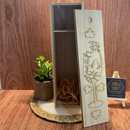 Caisse à vin en bois gravée laser – Verre de vin & vigne