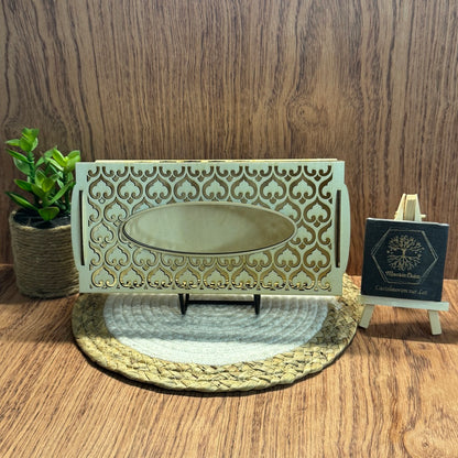 Boîte à mouchoirs en bois gravée – Arabesque