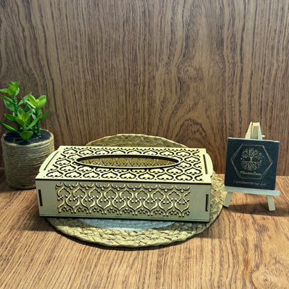 Boîte à mouchoirs en bois gravée – Arabesque