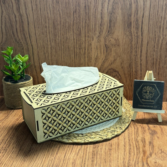 Boîte à mouchoirs en bois gravée – Fleur de Vie
