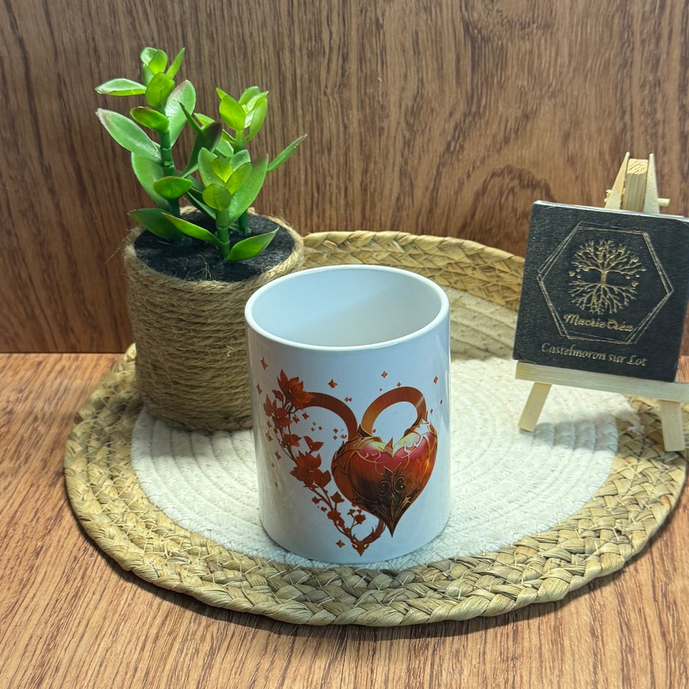 Mug Cœur Doré Floral – Sublimation