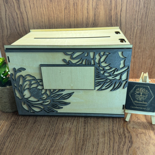 Urne de Mariage en Bois – Fleurs Découpées Laser – À Monter Soi-Même