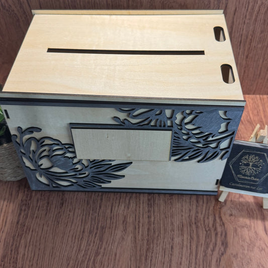 Urne de Mariage en Bois – Fleurs Découpées Laser – À Monter Soi-Même