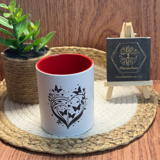 Mug gravé Cœur Papillons