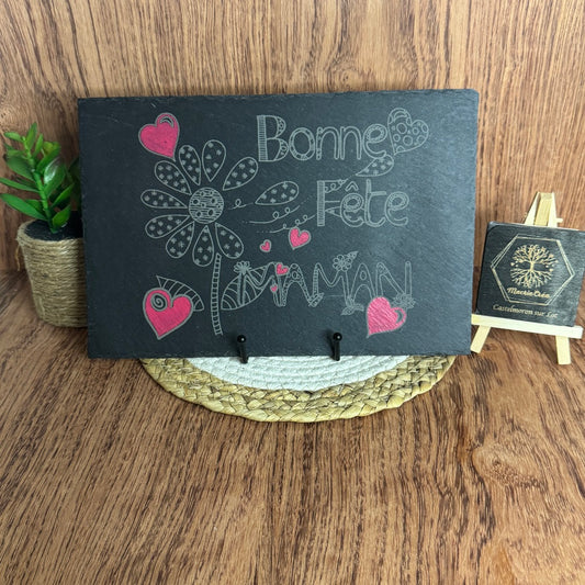 Ardoise 20x30 gravée et peinte – Bonne Fête Maman