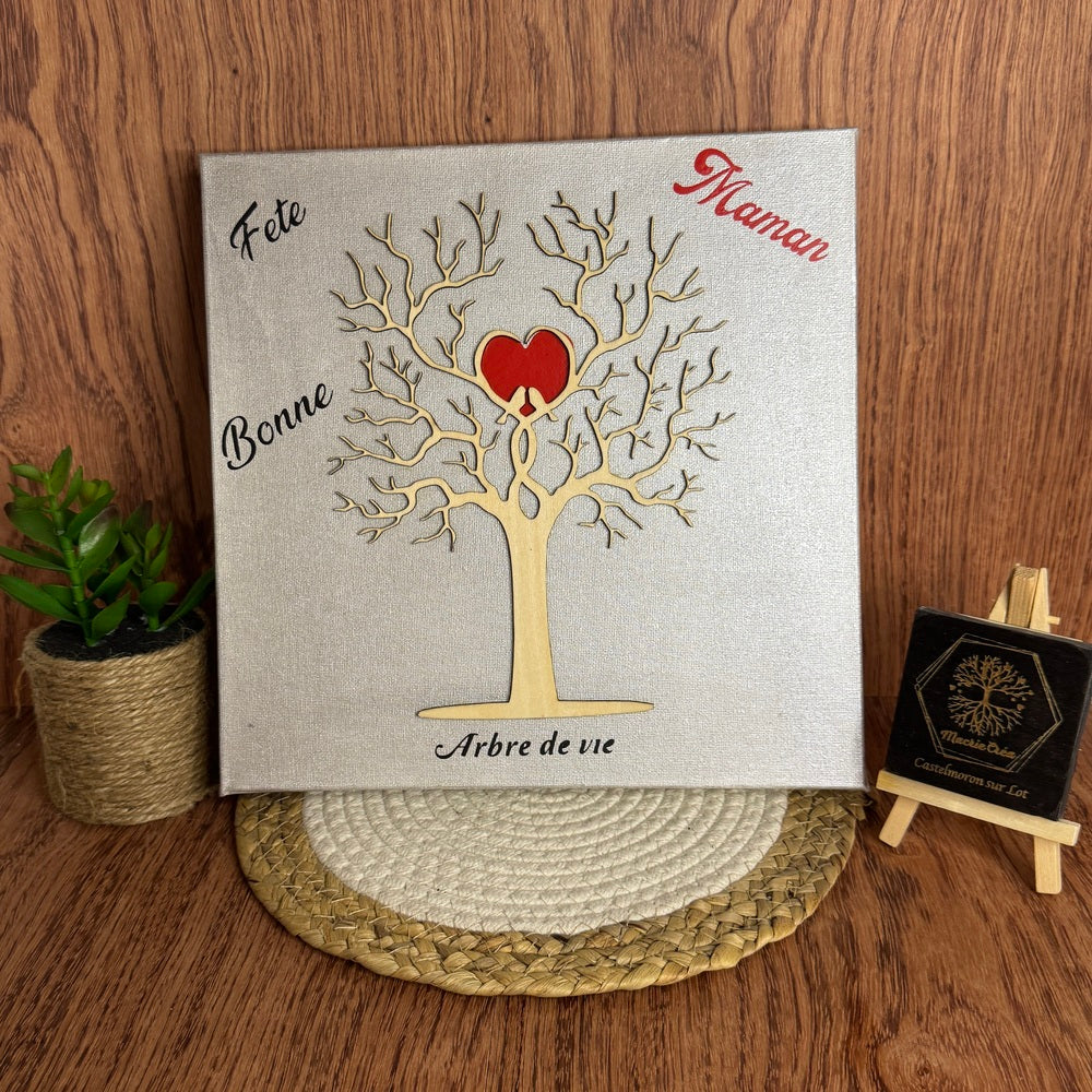 Tableau toile 29x29 Arbre de vie avec guirlande lumineuse – Bonne Fête Maman