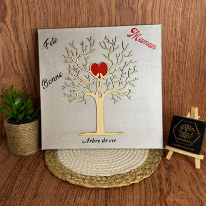 Tableau toile 29x29 Arbre de vie avec guirlande lumineuse – Bonne Fête Maman