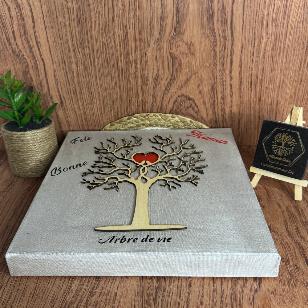 Tableau toile 29x29 Arbre de vie avec guirlande lumineuse – Bonne Fête Maman
