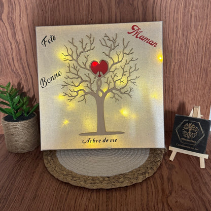 Tableau toile 29x29 Arbre de vie avec guirlande lumineuse – Bonne Fête Maman