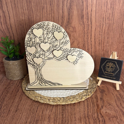 Arbre de Vie Cœur en Bois Tilleul – Naturel ou Peint Verni – Personnalisable