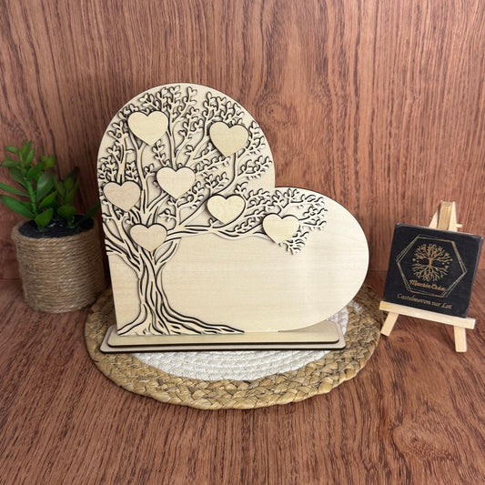 Arbre de Vie Cœur en Bois Tilleul – Naturel ou Peint Verni – Personnalisable