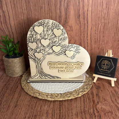 Arbre de Vie Cœur en Bois Tilleul – Naturel ou Peint Verni – Personnalisable