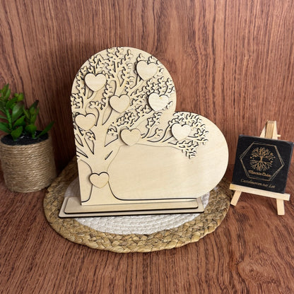 Arbre de Vie Cœur Découpé Bois Tilleul – Naturel ou Peint Verni – Personnalisable