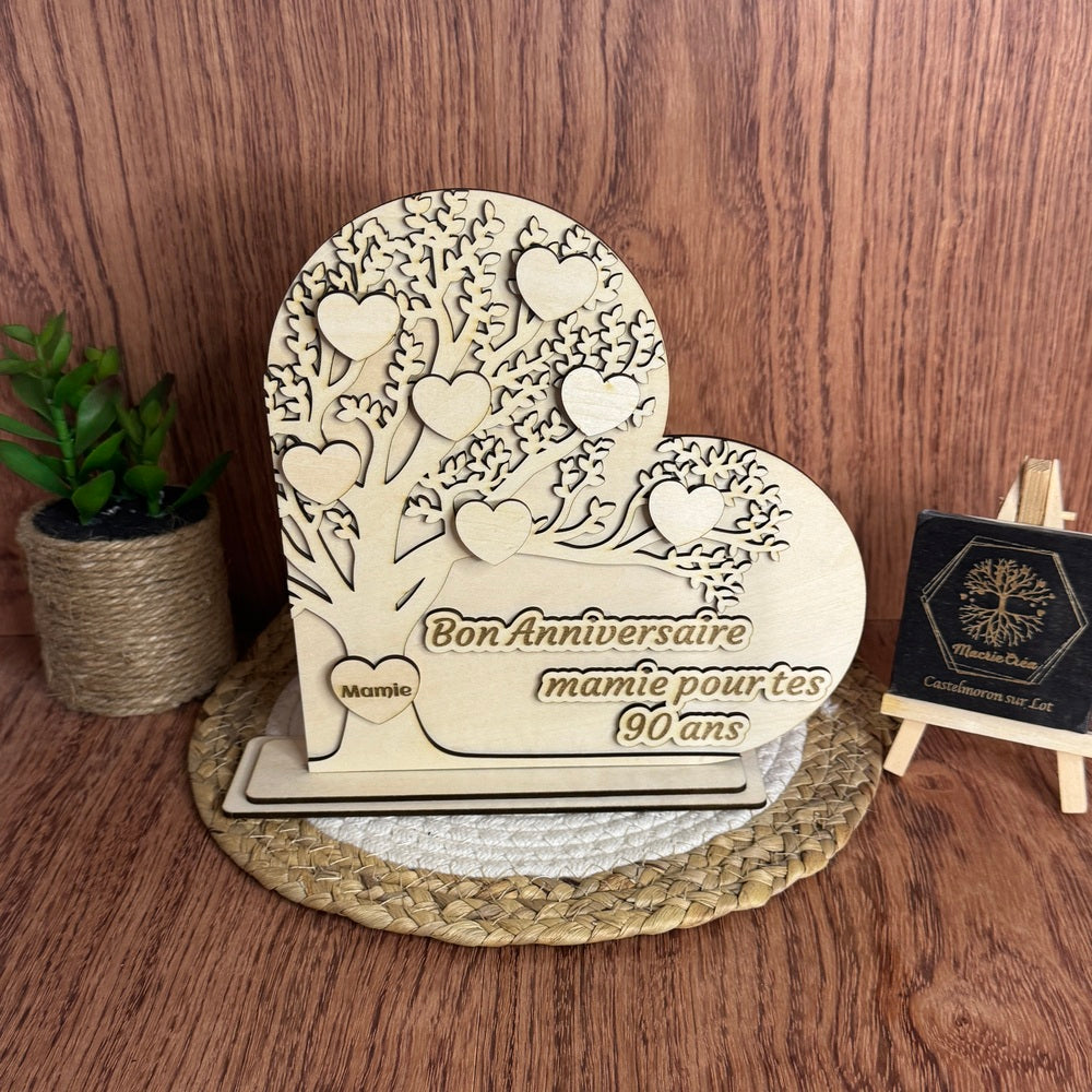 Arbre de Vie Cœur Découpé Bois Tilleul – Naturel ou Peint Verni – Personnalisable