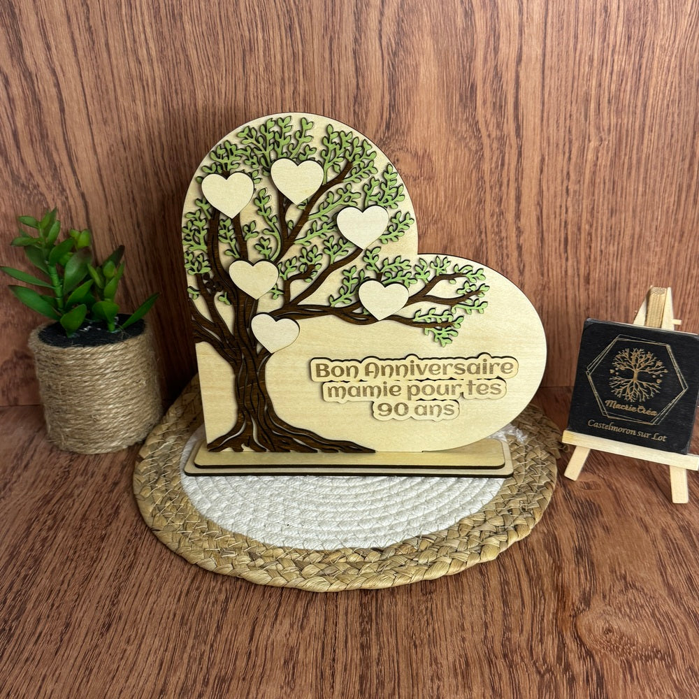 Arbre de Vie Cœur en Bois Tilleul – Naturel ou Peint Verni – Personnalisable