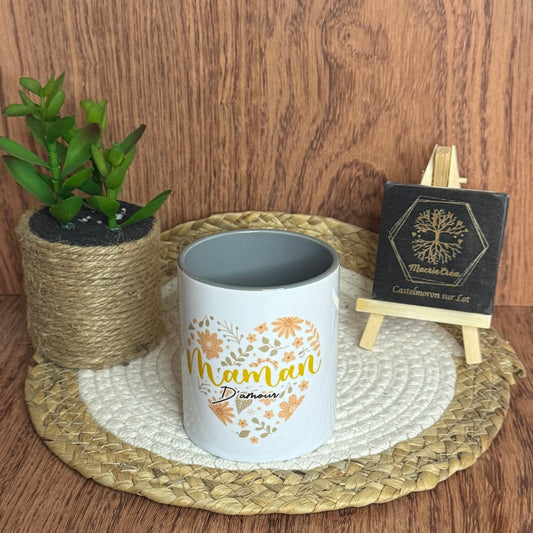 Mug « Maman d’amour » – Cœur floral doré