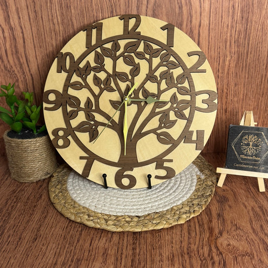 Horloge Arbre de Vie – Bois Tilleul & Noyer
