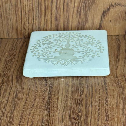 Plaque Carrée Gravée – Arbre de Vie – Effet Marbre Blanc