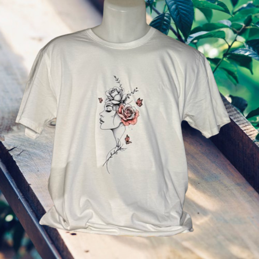 T-shirt coton – Impression DTF femme florale roses & papillons