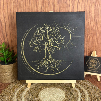 Tableau toile – Arbre de Vie gravé laser sur fond noir 20x20 cm