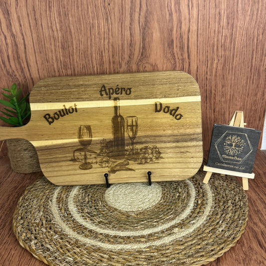 Planche en acacia avec manche – Boulot Apéro Dodo