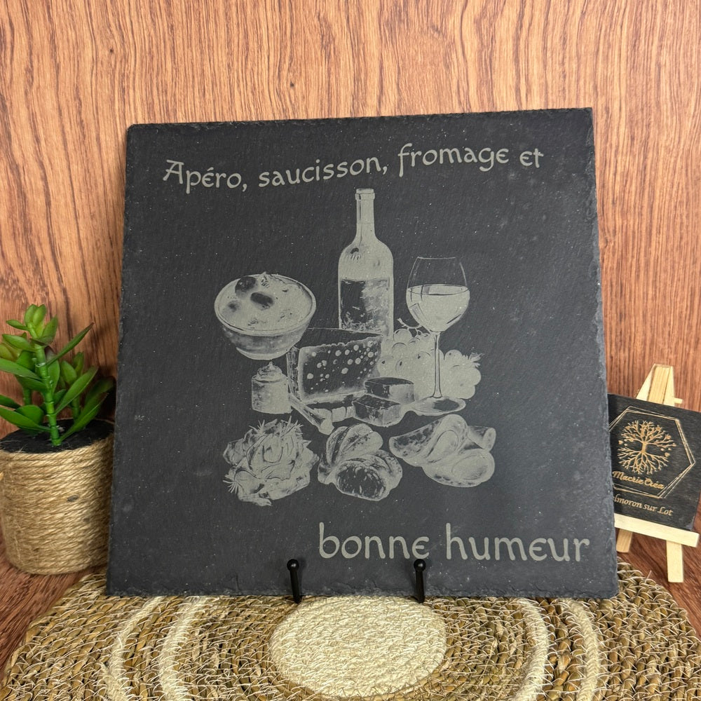 Ardoise gravée – Apéro, saucisson, fromage & bonne humeur