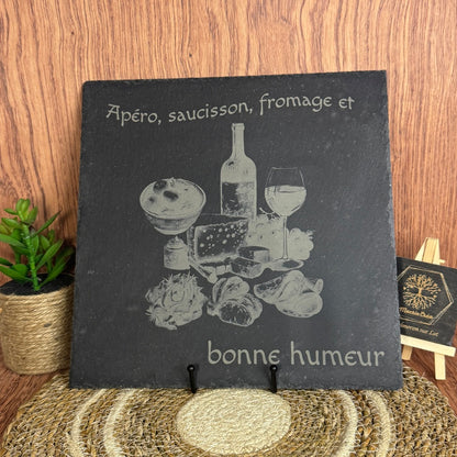 Ardoise gravée – Apéro, saucisson, fromage & bonne humeur