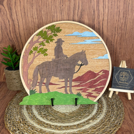 Tableau décoratif Cowboy – Bois chêne & tilleul peint, finition vernis