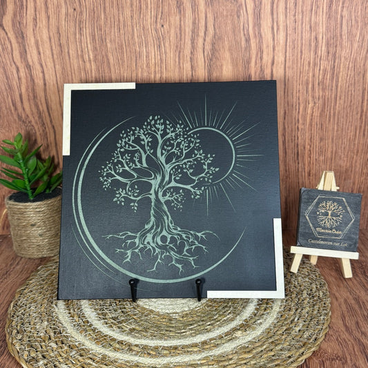 Tableau Arbre de Vie Soleil & Lune – Toile 25x25 cm