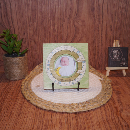 Cadre photo de naissance 3D en bois – Lune & étoiles personnalisé