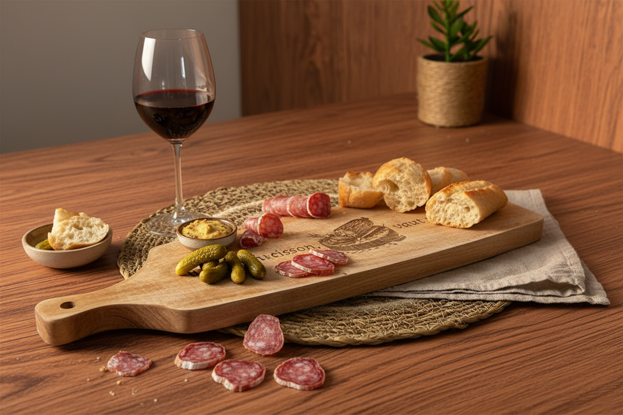 Planche acacia saucisson ambiance apéro convivial charcuterie